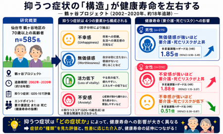 高齢者の健康寿命延伸に新知見 抑うつ症状の「タイプ」が要介護・死亡