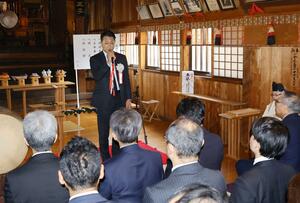 村上・胎内沖の洋上風力発電事業の関係者が行った安全祈願祭＝９日、胎内市