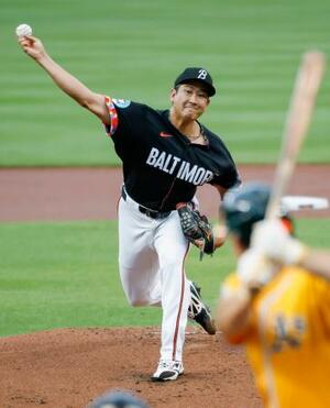 アスレチックス戦に先発し、7回1失点で9勝目を挙げたオリオールズ・菅野=ボルティモア(共同)