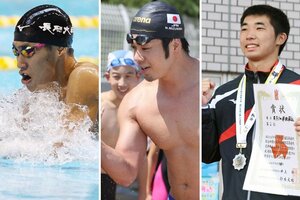 左から競泳の根岸歩夢、水沼尚輝と飛び込みの石沢遥斗