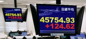 日経平均株価の終値を示すモニター=25日午後、東京都港区の外為どっとコム