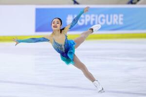 女子フリーで演技する島田麻央=アブダビ(ISU提供・ゲッティ=共同)