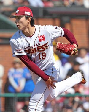 ７回２失点と好投し、４勝目を挙げた東北楽天・荘司（河北新報社提供、野界航也撮影）