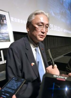 台湾ドラマを視聴後、取材に応じる「日華議員懇談会」の古屋圭司会長=7日、東京都新宿区