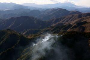 　神奈川県秦野市の山中で発生した火災＝１１日午後２時９分（共同通信社ヘリから）