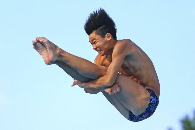 男子板飛び込みで準優勝した石沢海斗(帝京長岡)=18日、大分県別府市(写真映像部・富山翼)