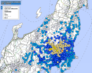 震度１以上が観測された地点（気象庁ＨＰより引用）