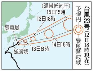 台風23号の予想進路(12日18時現在)