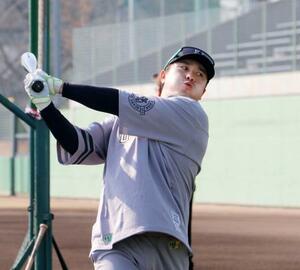 　打撃練習するＤｅＮＡ・佐野＝岡山県倉敷市