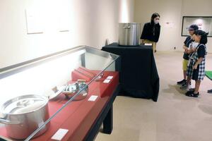 カレーと燕の産業の関わりなどを紹介する企画展=燕市大曲