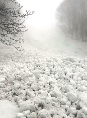 5人が巻き込まれた斑尾高原スキー場の雪崩現場。スキーヤーの男性が撮影した=28日(信濃毎日新聞社提供)
