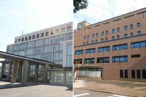 妙高市役所(左)と糸魚川市役所