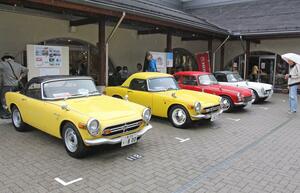 往年の名車が並んだノスタルジックカーフェスタGOSEN 2024の会場=6月2日、五泉市赤海