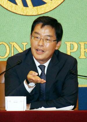 記者会見で佐渡金山を巡る追悼行事などについて語った韓国の朴喆熙駐日大使=10月7日、東京都