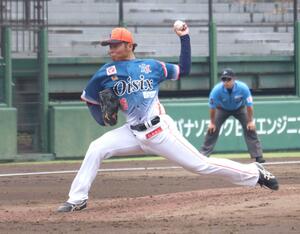 オイシックス-巨人 6回2失点に抑えた先発目黒宏也=2024年7月9日、神奈川県読売ジャイアンツ球場 ※球団提供