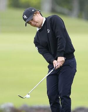 　第２日、通算１３アンダーで首位の香妻陣一朗＝ＭＺ・ＧＣ