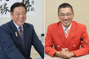 左から届け出順に現職の林茂男さん、新人の黒岩揺光さん