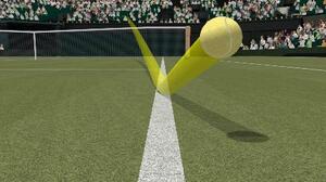 　ＡＩを使った技術によるテニスのイン・アウト判定のＣＧ画像（ソニー提供）