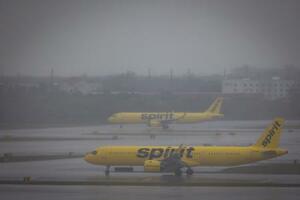 　米格安航空会社（ＬＣＣ）大手スピリット航空の航空機＝２３日、フロリダ州（ロイター＝共同）