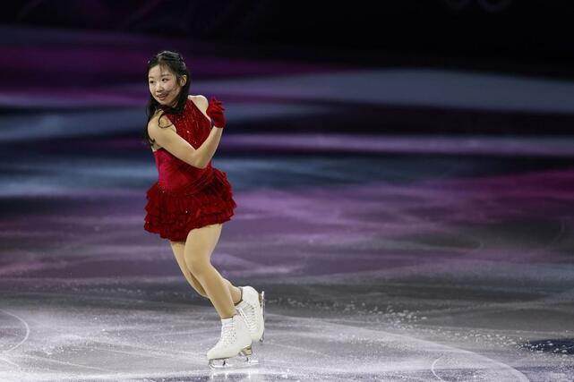 エキシビションで演技する中井亜美＝ミラノ（共同）