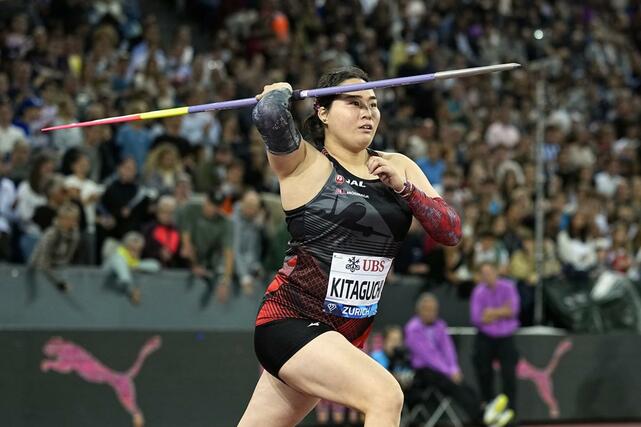 DLファイナルの女子やり投げで投てきに臨む北口榛花=8月、チューリヒ(共同)