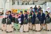 　１７日、韓国の仁川国際空港に到着した北朝鮮の女子サッカー選手ら（共同）