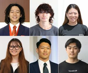 左上から順に、平野歩夢、山田琉聖、冨田せな。左下から順に工藤璃星、須貝龍、古野慧