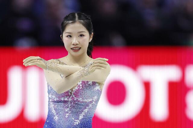 女子フリーの演技を終えた中井亜美＝プラハ（共同）