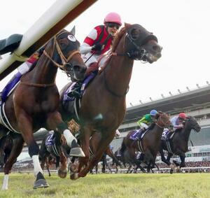 第59回スプリンターズステークスを制した三浦皇成騎乗のウインカーネリアン(手前右)=中山競馬場