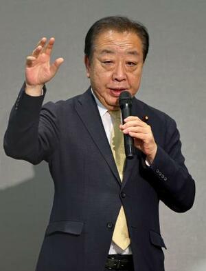 福岡市で講演する立憲民主党の野田代表=5日午後