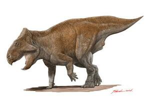 角竜類の復元画(作・小田隆、久慈琥珀博物館提供)