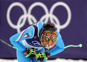 　アルペンスキーの女子スーパー大回転で優勝したフェデリカ・ブリニョネ＝１２日、コルティナダンペッツォ（ロイター＝共同）