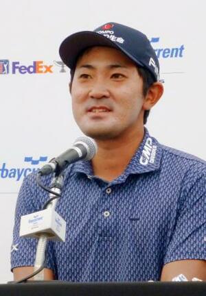ベイカレント・クラシック・レクサスの開幕を前に記者会見する金谷拓実=8日、横浜CC
