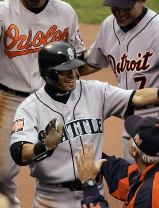 ２００７年７月、オールスター戦で史上初のランニング本塁打を放ったマリナーズのイチローさん＝サンフランシスコ（ＡＰ＝共同）