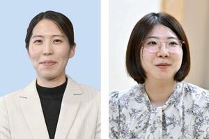 　福間香奈五冠（左）、西山朋佳三冠