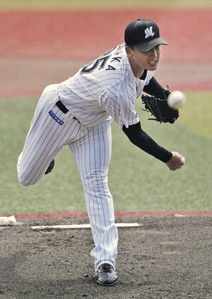6月1日の阪神戦でプロ初登板先発し、5回無失点と好投したロッテ・田中晴也=ZOZOマリン