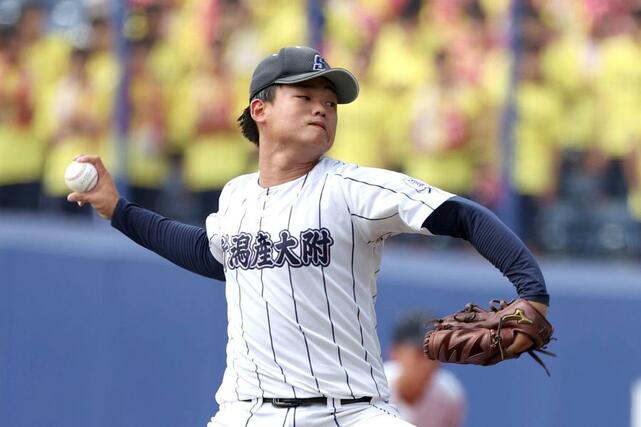 帝京長岡－新潟産大付　新潟産大付の先発宮田塁翔＝エコスタ