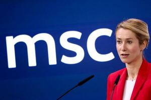 発言するカラス外交安全保障上級代表=15日、ミュンヘン(ロイター=共同)