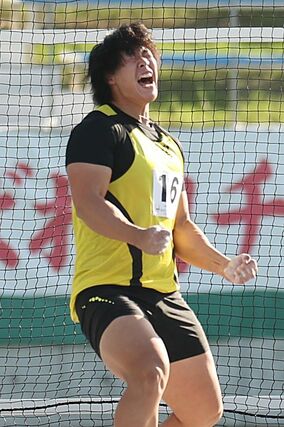 成年男子円盤投げ決勝　５位入賞した北原博企（サトウ食品新潟アルビレックスＲＣ）＝滋賀県彦根市