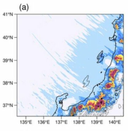 佐渡を山形県沖（北東）に移動させた場合のシミュレーション結果（日下教授らの論文から抜粋）