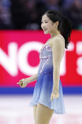 女子フリーの演技を終えた中井亜美＝プラハ（共同）