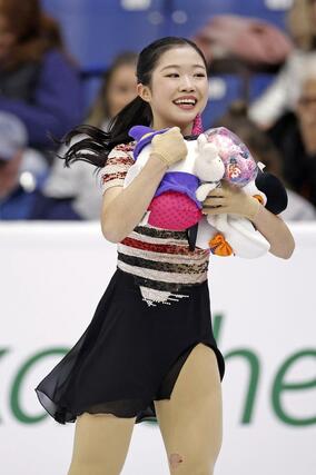 女子ＳＰの演技を終えた中井亜美＝サスカトゥーン（共同）