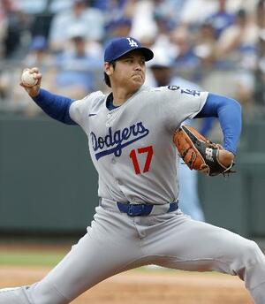 ロイヤルズ戦に先発登板したドジャース・大谷=カンザスシティー(共同)