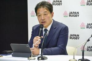 日本ラグビー協会の岩渕健輔専務理事=2026年1月14日、東京都港区