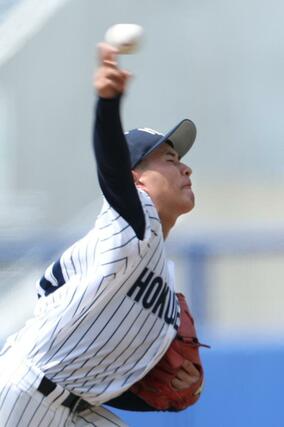 北越－新発田　北越の先発佐藤亜希人＝７月１９日、新潟市中央区長潟のハードオフ・エコスタジアム　