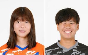 DF横山笑愛（左）とGK坂田湖琳（Ｃ）新潟Ｌ