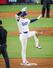 　ロッキーズ戦の７回、二塁打を放ってポーズをとるドジャース・大谷＝ロサンゼルス（共同）