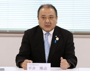 えちごトキめき鉄道の社長に就任し、抱負を語る平井隆志氏=6月26日、上越市