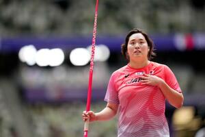 　調整する北口榛花＝国立競技場