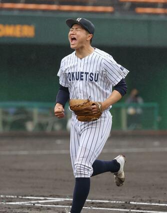 北越ー帝京長岡　北越の先発松尾海璃が初回を無失点に抑える＝三条市パールスタ